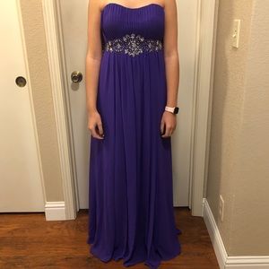 Purple Strapless Floor Length Dress